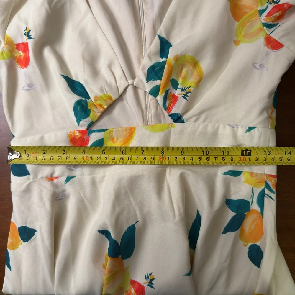 Runaway Cocktail Hour Mini Dress Size S Floral Fruit Print V Neck Short‎ Sleeve